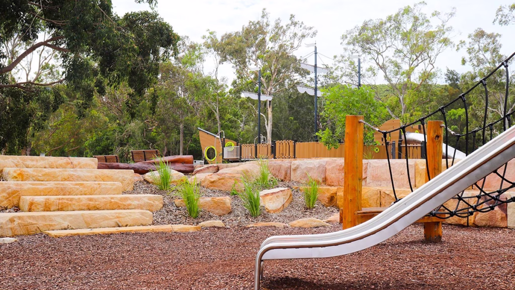 playground with pirate ship , slides etc