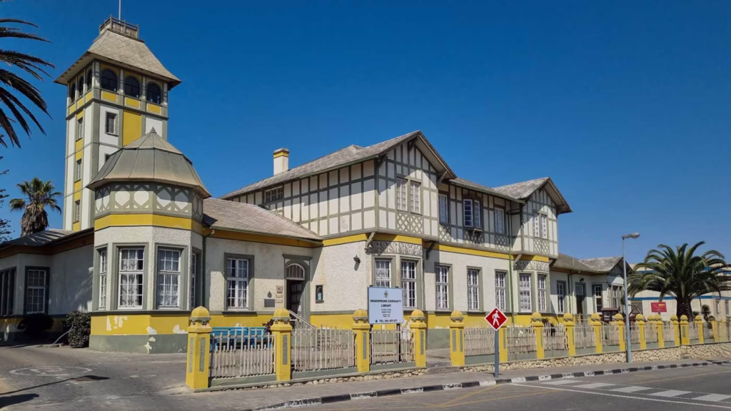 Old german style library building in swakopmund namibia